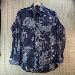 Etro Shirt Mens 40 Blue White Paisley Print Made‎ in Italy Long Sleeve Dress